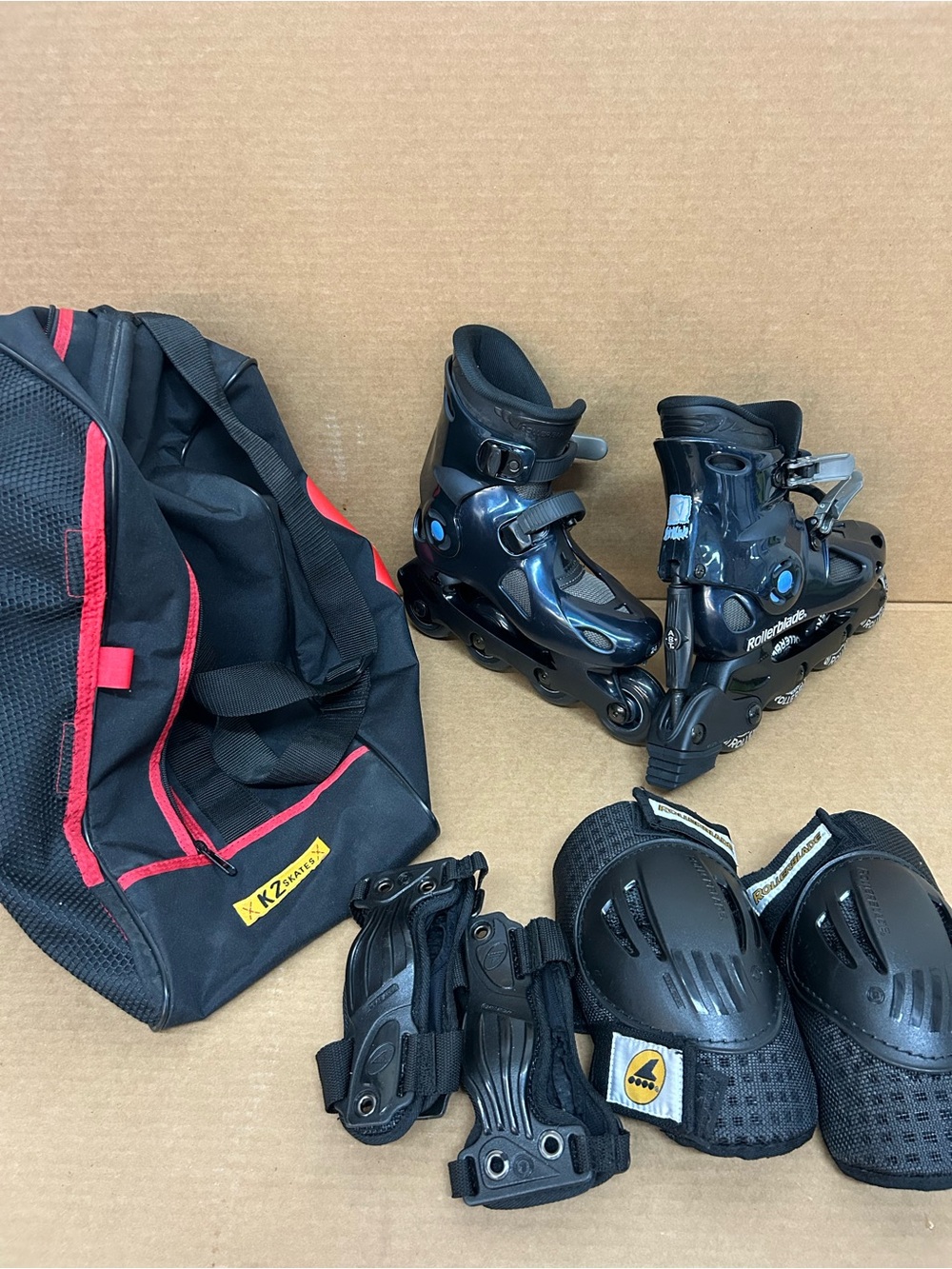 K2 Black Adjustable Inline Skate Set with Protective Gear